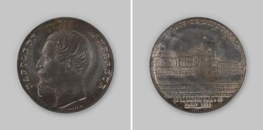 World Exhibition at the Palais de l'Industrie in Paris, in honor of Napoleon III, Emperor of the French, medal struck during the exhibition with a minting press from Maison Cail & Cie.