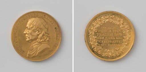Seventieth birthday of Hieronymus II Josef Zeidler, abbot of Strahov, medal presented by the numismatic society in Prague to its president