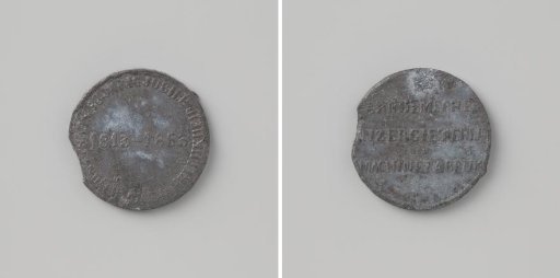Fiftieth anniversary celebration of the independence of the Netherlands, medal scattered by workers of the iron foundry and machine factory of E.H. Bletter during the parade in Arnhem