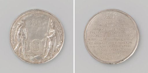 Medal on the Peace of Münster, struck on behalf of the City of Amsterdam, with the name Sara de les Planques on the rim