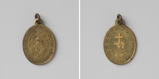 Devotional medal on the Immaculate Conception of the Virgin Mary and the devotion to the Sacred Hearts of Jesus and Mary, made in connection with the apparition