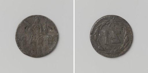 Lead token of unknown origin with an image of Saint Barbara, worth 1 stuiver [?]