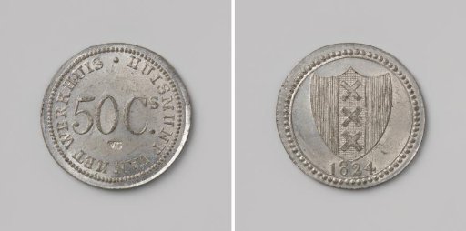 House token worth fifty cents, from the Workhouse in Amsterdam, with stamp VG