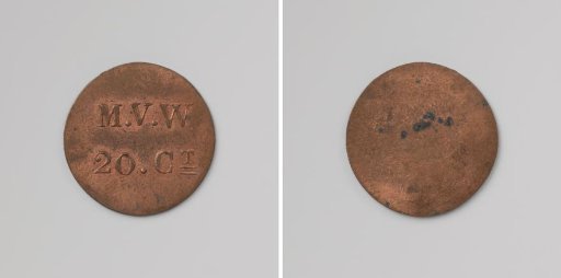 House token struck by order of the Maatschappij van Weldadigheid, value twenty cents, for the benefit of the Ordinary Colonies