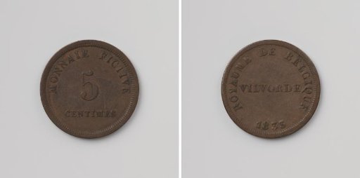 House token of the House of Correction in Vilvoorde, worth five centimes