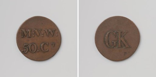 House token struck by order of the Society of Benevolence, valued at 50 cents, for the benefit of the Ordinary Colonies
