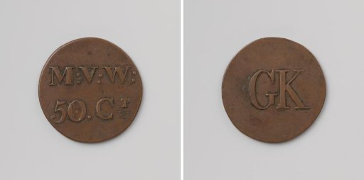 House token struck by order of the Maatschappij van Weldadigheid, valued at 50 cents, for the benefit of the Ordinary Colonies