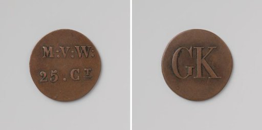 House Token Struck by Order of the Maatschappij van Weldadigheid, Value 25 Cents, for the Benefit of the Ordinary Colonies