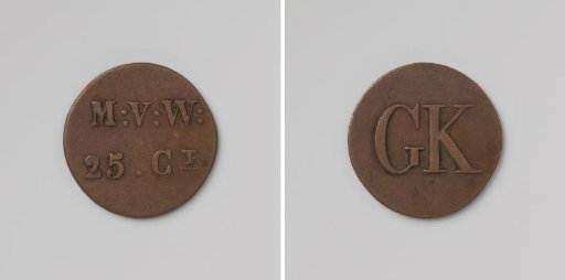 House token struck by order of the Society of Benevolence, valued at 25 cents, for the benefit of the Ordinary Colonies