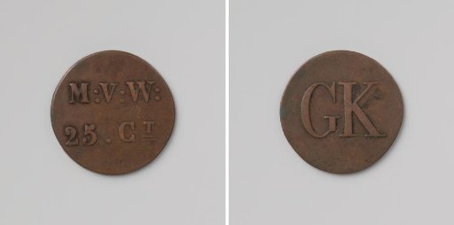 House token struck by order of the Society of Benevolence, valued at 25 cents, for the benefit of the Ordinary Colonies