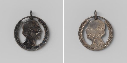 Twenty-fifth anniversary of the reign of William III, King of the Netherlands, medal made from a coin of a guilder with on the reverse the emblem of Freemasonry