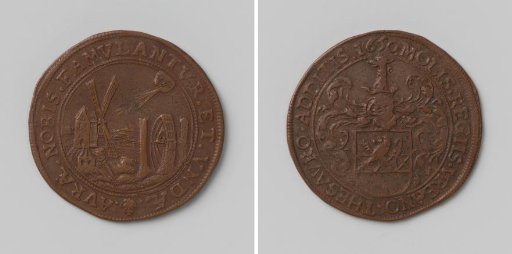 Pouring of the royal tax on mills into the treasury chest of the city of Brussels, medal by Jean Vander Tommen, magistrate of the Brussels treasury