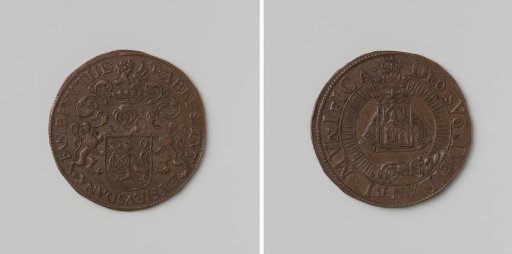 Three-hundredth anniversary commemoration of the miracle of the mistreated communion wafers in Brussels, calculation medal by Theodore d'Elshout-Van Heusden, lord of Middelswale, magistrate of the treasury of Brussels
