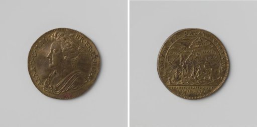 Naval battle at Vigo: the burning of the French and Spanish fleets, commemorative medal struck in honor of Anna Stuart, King of England.