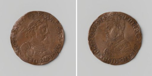 Charles V, Holy Roman Emperor, abdicates in Brussels the rule over the Netherlands, Milan and Naples in favor of his son Philip, hereditary prince of Spain, accounting medal of the Chamber of Accounts of Flanders
