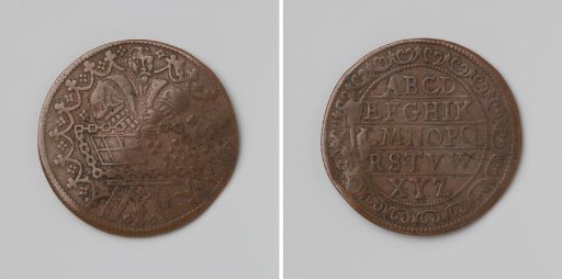School medal: calculation medal showing the use of calculation tools and the alphabet