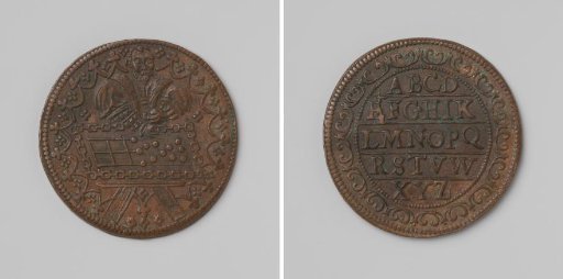 School medal: calculation medal showing the use of calculation tools and the alphabet