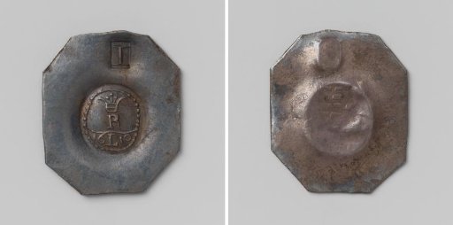 One unit, forged siege coin from Jülich, struck during the siege by Maurice, Prince of Orange-Nassau, made by cutting pieces from tableware and stamped with the monogram of Rudolf II, Holy Roman Emperor