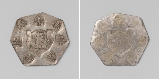 Siege of Jülich by Albrecht, Archduke of Austria, emergency coin with the weight of a quarter rijksdaalder, made from Dicken of Johann II, Count of Palatinate-Zweibrücken, stamped with the mo