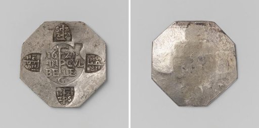 Siege of Jülich by Albrecht, Archduke of Austria, emergency coin with the weight of a quarter rijksdaalder, made from coin, stamped with the monogram of Frederik Pithaen