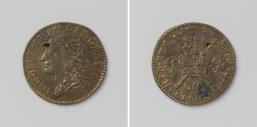 Shilling, noodmunt van Jacobus II, koning van Engeland, uit september 1689