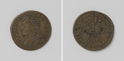Six pence, emergency coin of James II, King of England, from January 1689