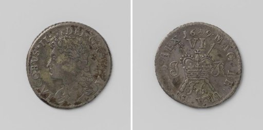 Six pence, emergency coin of James II, King of England, from February 1689