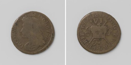 Six pence, emergency coin of James II, King of England, from February 1689