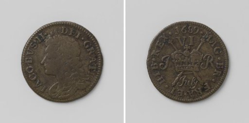 Six Pence, Emergency Coin of James II, King of England, from July 1689