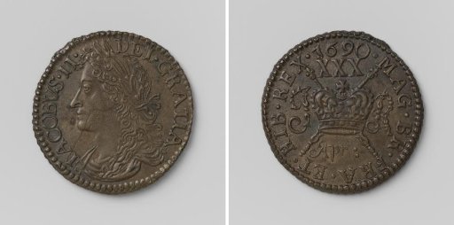 Half crown, emergency coin of James II, King of England, from April 1690