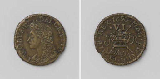Six pence, emergency coin of James II, King of England, from May 1690