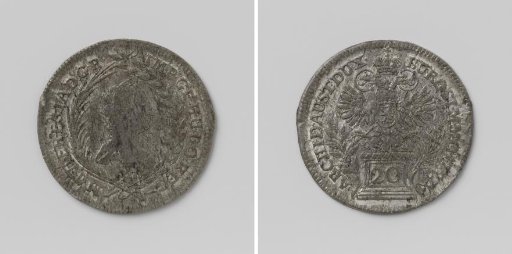 Twenty kreuzer, emergency coin from Prague in the name of Maria Theresa, struck during the siege by the Prussians
