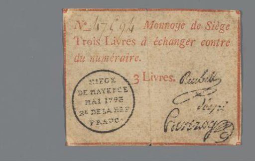 Assignat of Three Livres from Mainz, during the Siege by the Allies