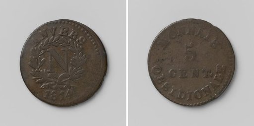 Siege of Antwerp, emergency coin of five cents, struck by Napoleon I Bonaparte, Emperor of the French