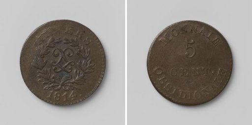 Siege of Antwerp, emergency coin of five cents struck by Louis XVIII, King of France