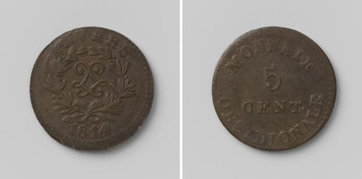 Siege of Antwerp, emergency coin of five cents struck by Louis XVIII, King of France