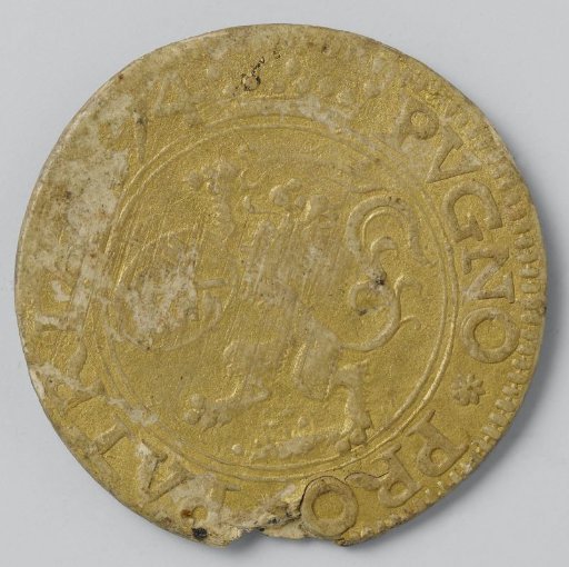Quarter guilder; gilded paper emergency coin from Leiden, struck during the siege