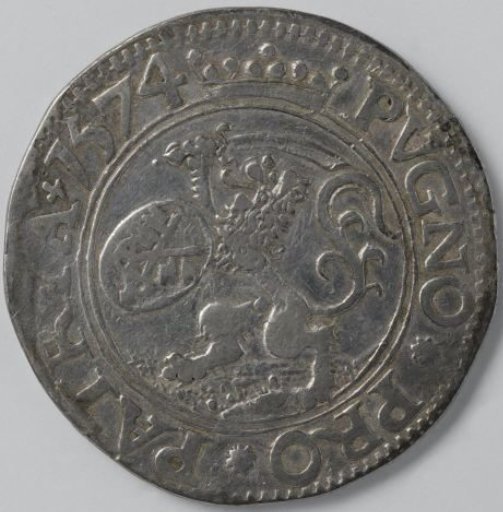Fourteen stuiver; emergency coin from Leiden, struck during the siege, made from silver taken from churches and monasteries