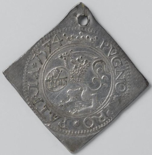 Fourteen stuiver; emergency coin from Leiden, struck during the siege, made from silver taken from churches and monasteries