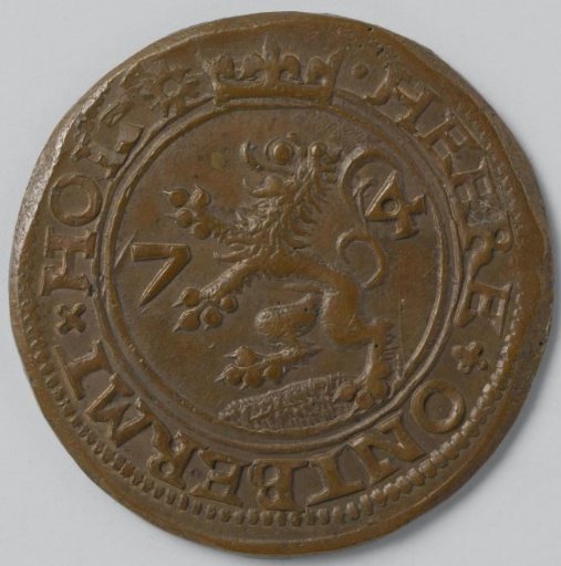 Half stuiver, emergency coin from Leiden, exchangeable for the paper emergency coins from the first phase of the siege