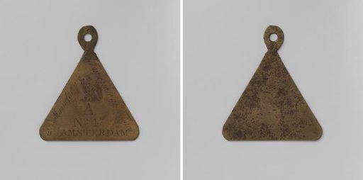 Manufacture Imperiale de Tabacs in Amsterdam, carrying sign, worn by one of the workers, no. A 47
