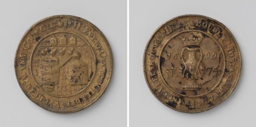 Brandy-sellers' Guild of Vlissingen, guild medal with no. 74