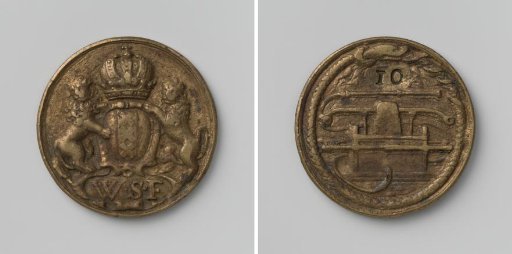 Amsterdam, fire hose medal with no. 10 and monogram W.S.F.