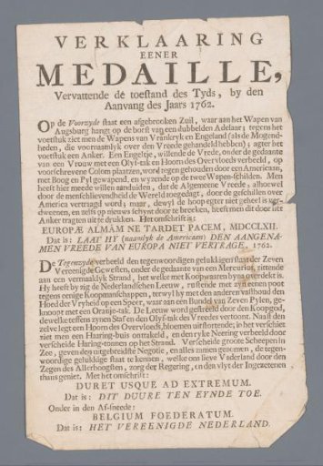 Explanation of the medal struck by Johan George Holtzhey on the beginning of the year 1762