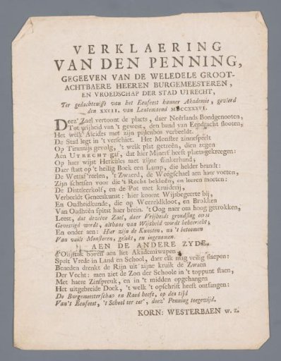 Explanation of the medal struck by Johannes Drappentier sr. on the centenary of the University of Utrecht