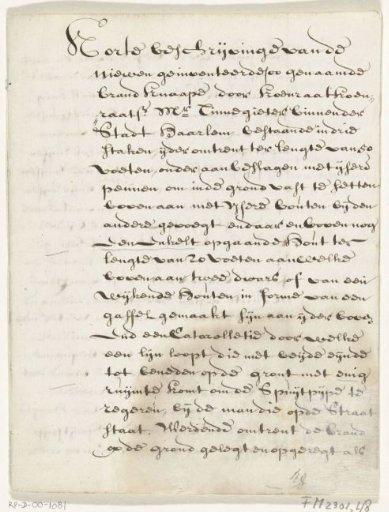 Handwritten description of a fire engine named Brandknaap, invented by Koenraat Koenraatsz of Haarlem, ca. 1650