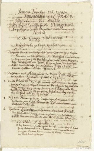 Copy of the caption for the caricature on the funeral of Reverend Abraham van de Velde, 14 June 1677