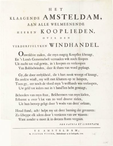 Lament of Amsterdam on the Wind Traders, 1720