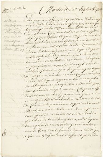 Copy of the resolution regarding the prosecution of the publisher of the Latin and Dutch keurdichten, 1735