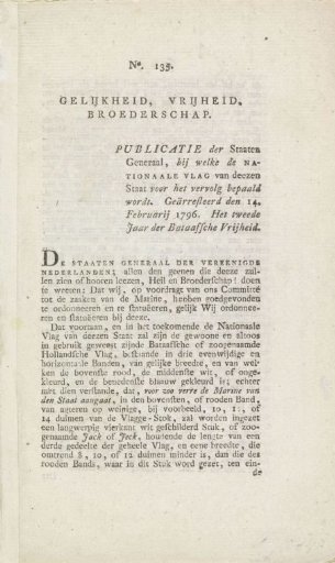 Publication of the decision on the form of the National Flag and the National Flag for the Batavian Navy, 1796